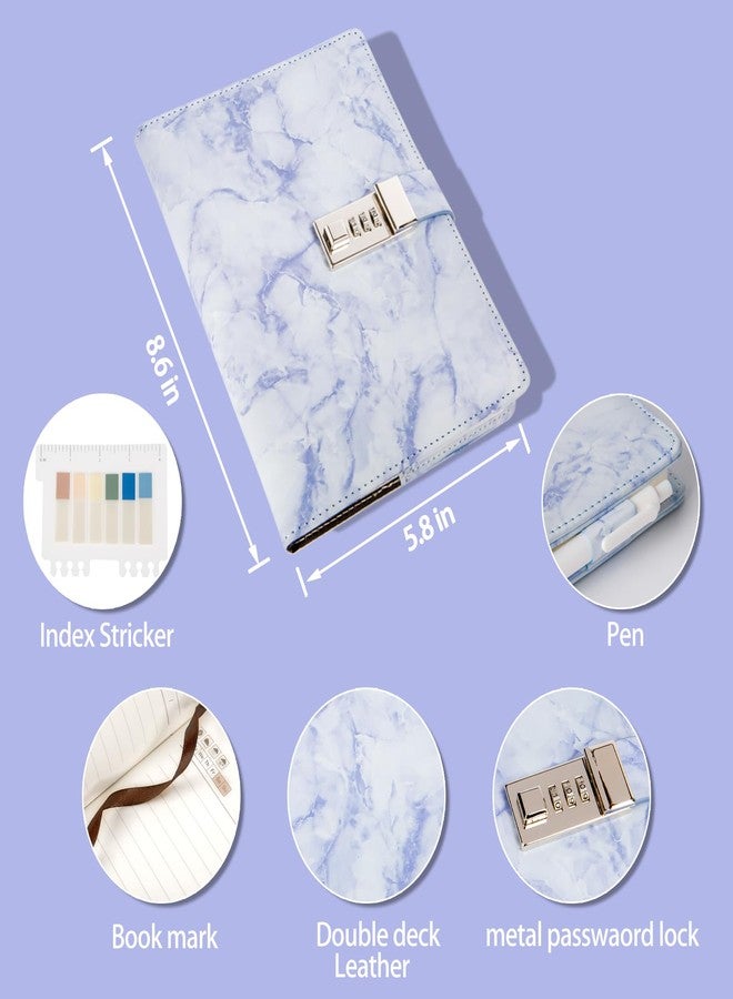 Kutoda Marble Diary with Lock, 192 Pages College Ruled Secret Journal with Lock, Waterproof A5 locked journal for women, Cute Diary Stuff for Teen Girls (Purple) - Image 3